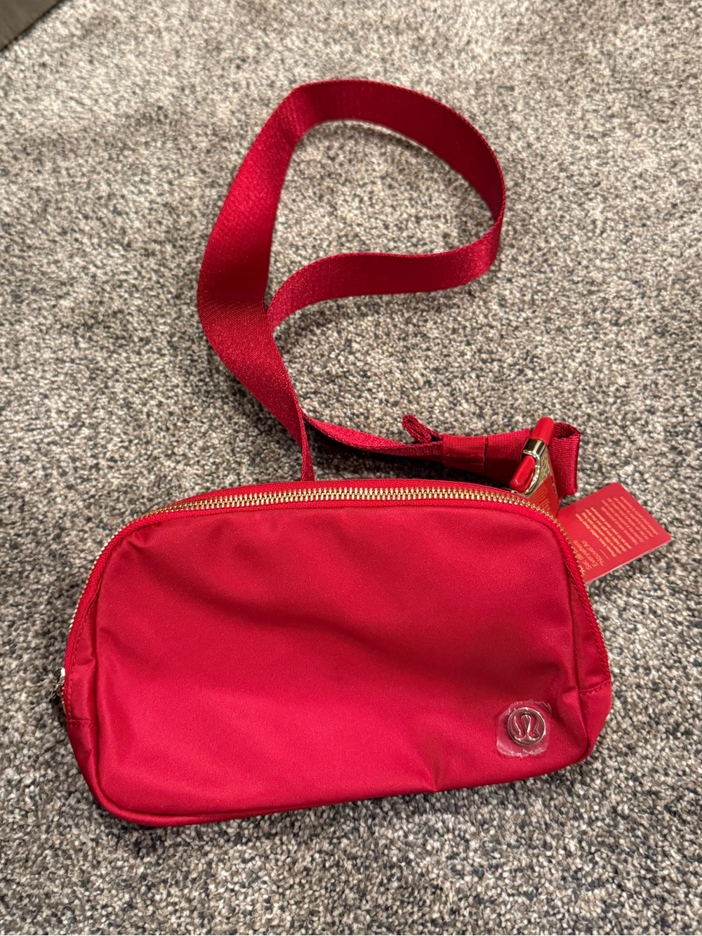 lululemon Red Compact Crossbody Belt Bag Gold Zipper